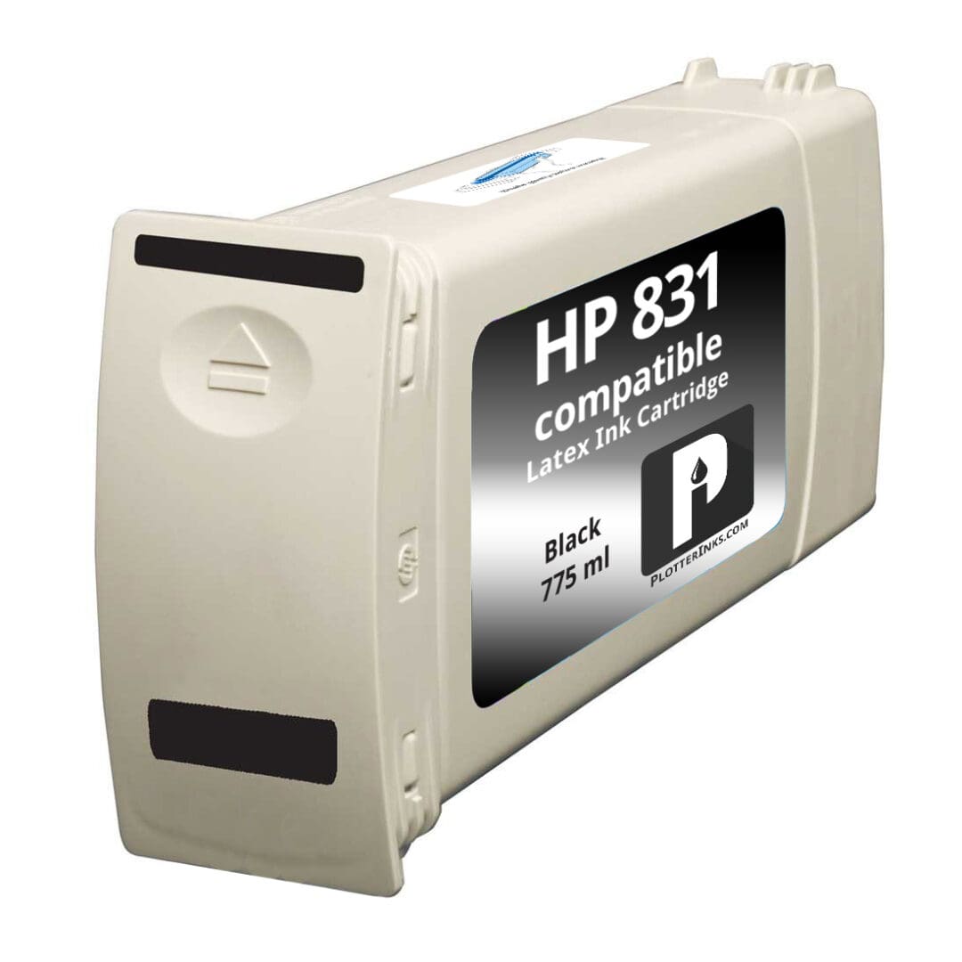 A black and white picture of an hp 8 3 1 ink cartridge.