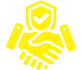 A yellow pixel art picture of two people shaking hands.